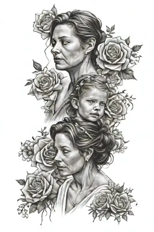 Mother Daughter Tattoo Realistic