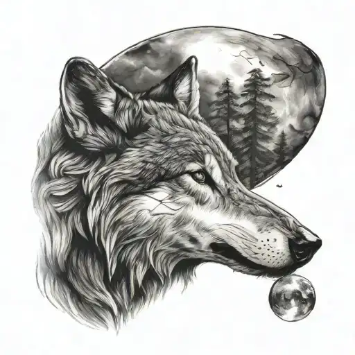 Wolf With Moon