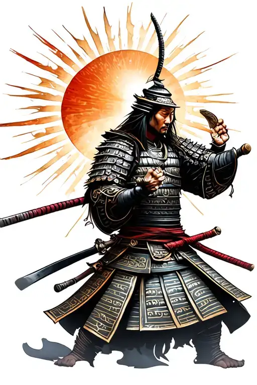 Samurai Warrior With Japanese Sun Rays