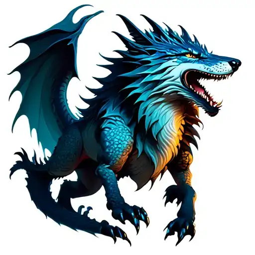 Dragon With Wolf Surrounded