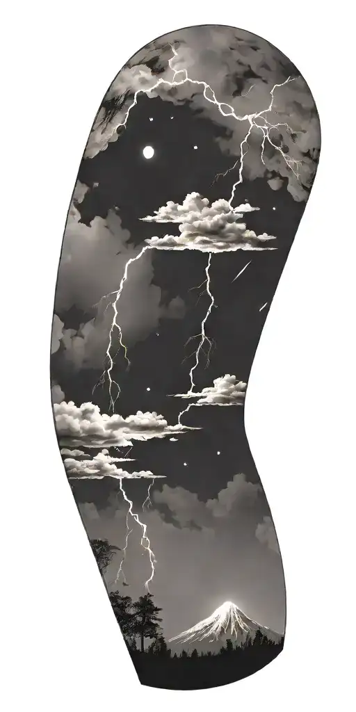 Night Sky Filled With Constellations Moon Thunderstorm Lightning Bolts