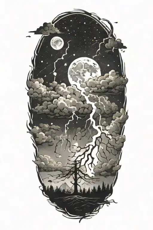 Night Sky Filled With Constellations Moon Thunderstorm Lightning Terrifying