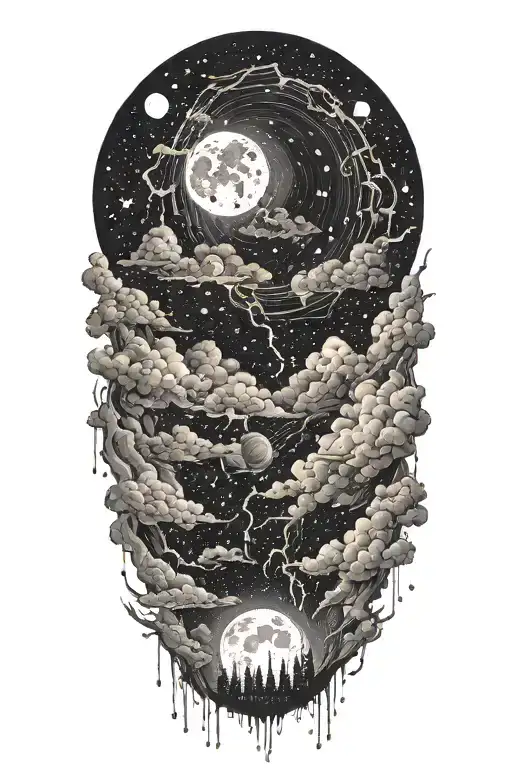 Night Sky Filled With Constellations Moon Thunderstorm Cloud Lightning Terrifying