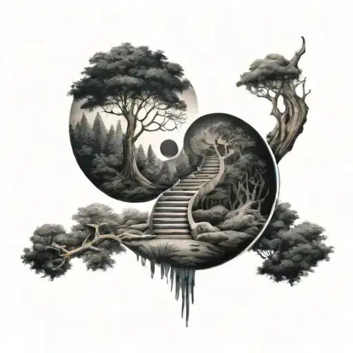 Yin Yang Symbol With Forest And Stairs