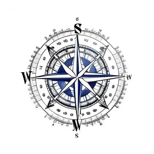 Compass Pointing North West With Ship Wheel Feature And Nautical Features