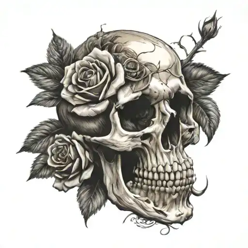 Skull Rose Life Death