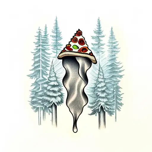 Drinking Wine And Eating Pizza In A Forest