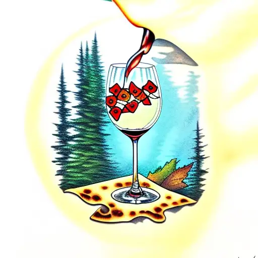 Pouring Wine From Glass But Wine Turns In To Pizza In A Forest