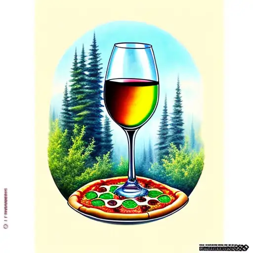 Pouring Wine From Glass But Wine Turns In To Pizza In A Forest