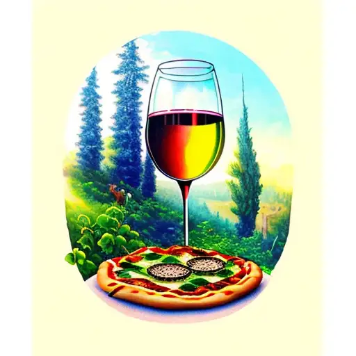 Pouring Wine From Glass But Wine Turns In To Pizza In A Forest