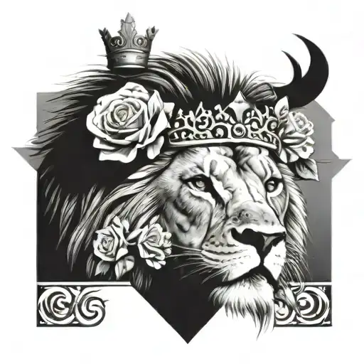 Lion With Crown With Crosses And Three Roses Under Lion Chin