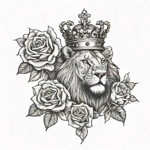 Lion With Crown With Crosses And Roses