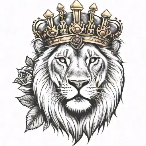 Lion Facing Front With Crown With Crosses And Roses