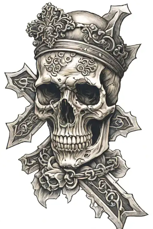 Create A Skull Tattoo With The Skull Holding A Cross
