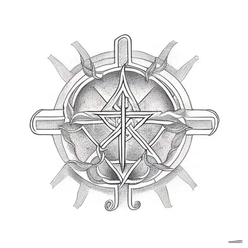 Combine The Triticale Plant With Occult Symbols In A Traditional Tattoo Style