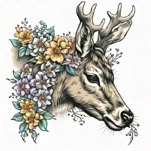 Deer With Colorful Flowers