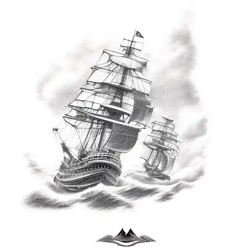 Ship In A Storm With Mermaid On Front King Posidon In Background