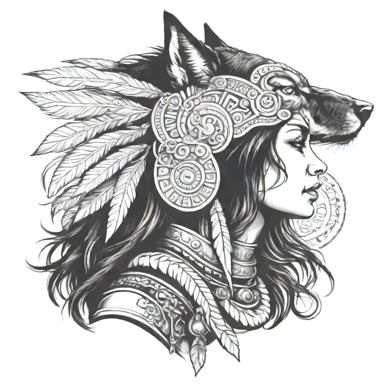 Profile View Of Fierce Human Female Warrior Wearing Stoic Wolf Headdress