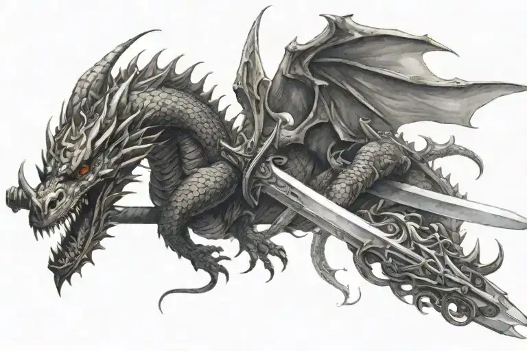 Sword Intertwined With Dragon Flying