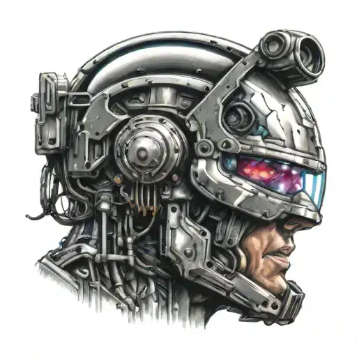 Robocop Head Cyberpunk City