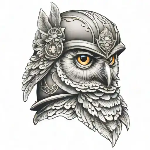 Owl And Spartan Helmet Adorned With Intricate