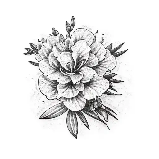 A Traditional Style Tattoo Of An Oleander Plant With Intricate Details