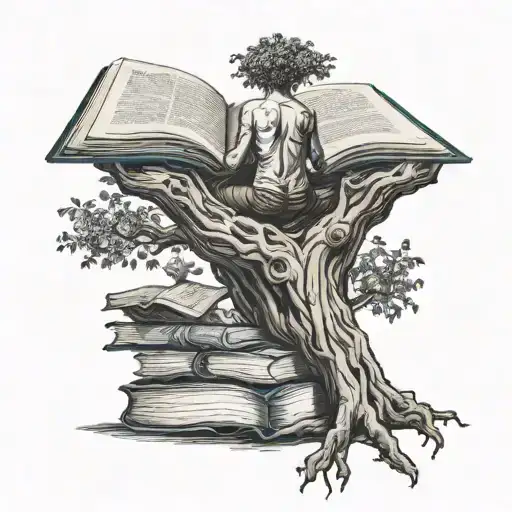 Tree Of Knowledge With Man Meditating On The Trunk And An Open Book