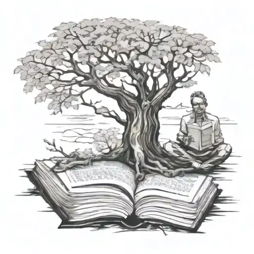 Tree Of Knowledge Saindk From An Open Book With Man Meditating On The Trunk
