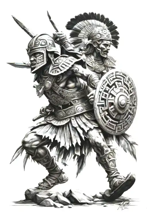 Spanish Soilder Fighting Aztec Warrior