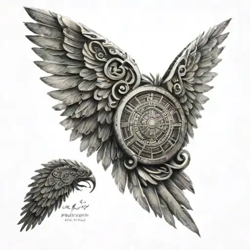 A Detailed Half Sleeve Wing With The Mayan Calender Blended At The Top