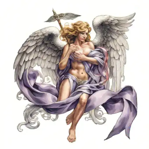 Guardian Angel With Pancreatic Purple Ribbon Fighting Death