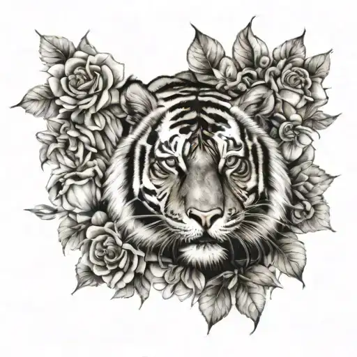 Tiger And Flowers Sleeve Tattoo Design