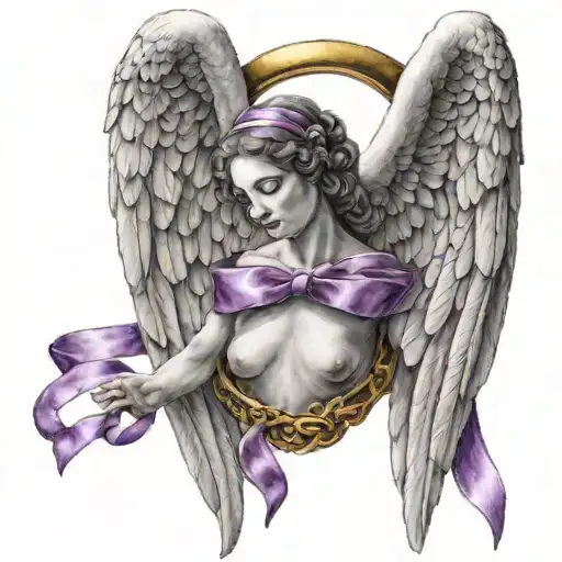 Mother And Father As Guardian Angels With Purple Ribbon