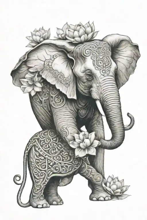 Elephant Lotus Flower Dharma Symbol