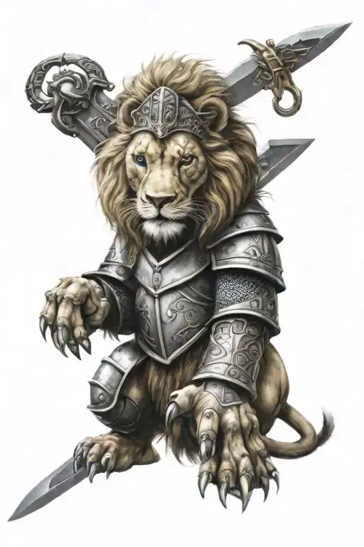 Lion In Armor And A Sword In His Paw