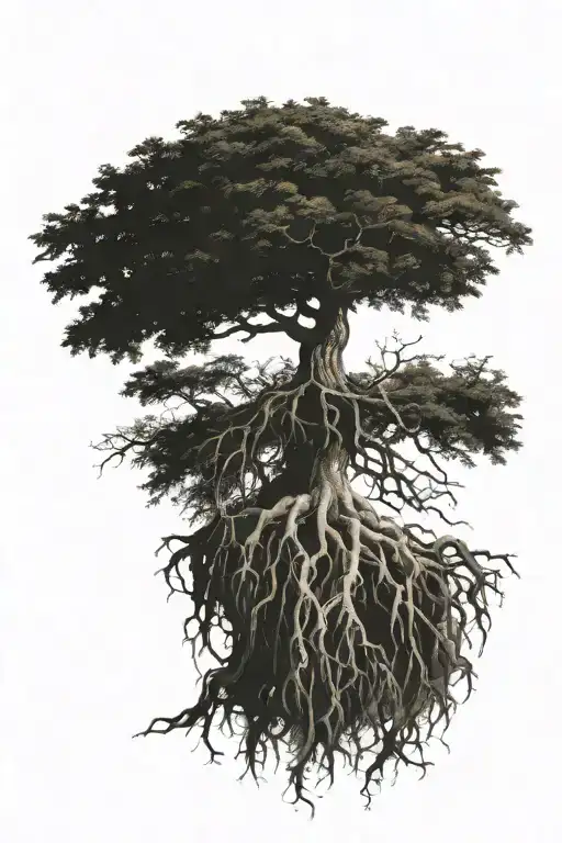 Tree With Roots Reaching Deep