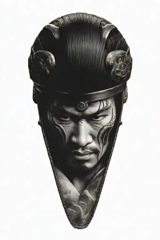 Samurai In Mask Holding Head Of His Enemy