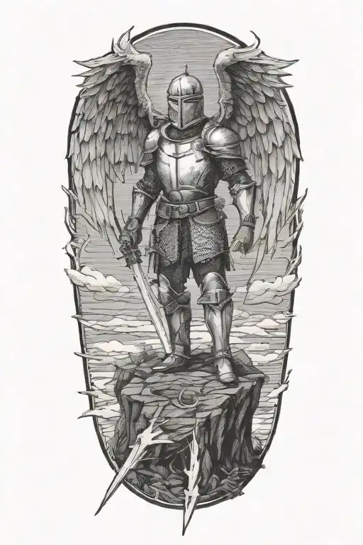 Make The Knight Holding The Sword Above His Head Into The Sky And Lightning In The Background