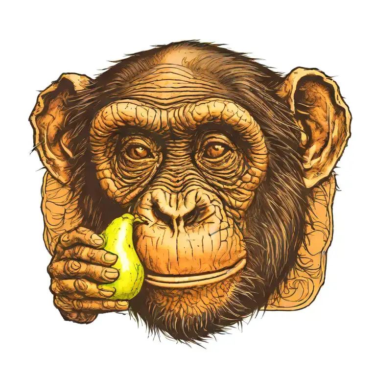 Tattoo Sketch Chimpanzee Eats A Pear