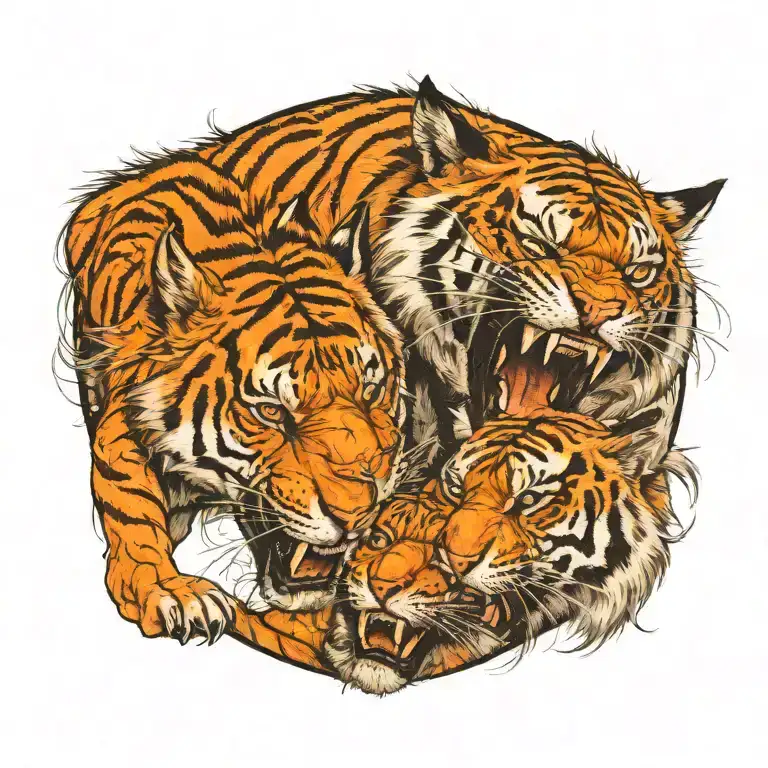 Tattoo Sketch Wolf Fight Tiger