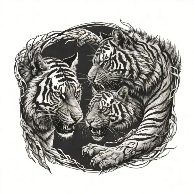 Tattoo Scketch Wolf And Tiger Fighting