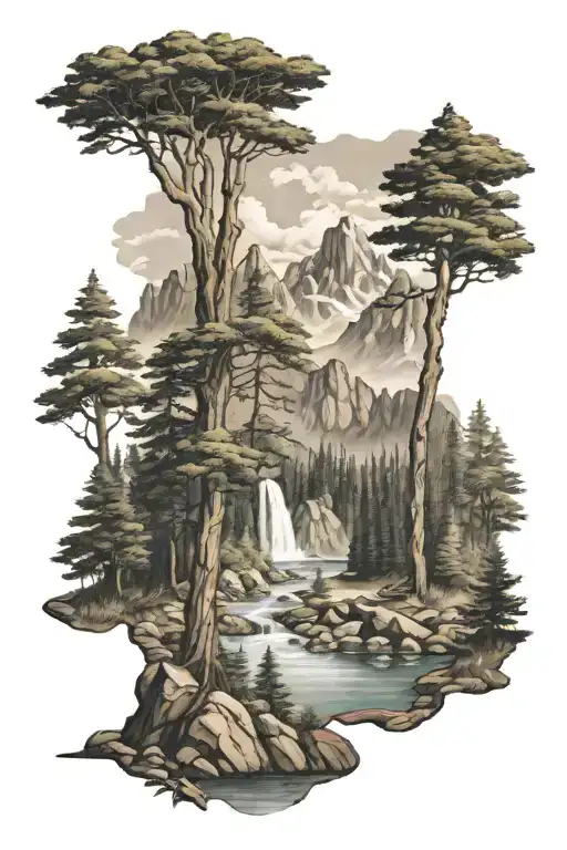 Trees River Wolfes Mountain Landscape