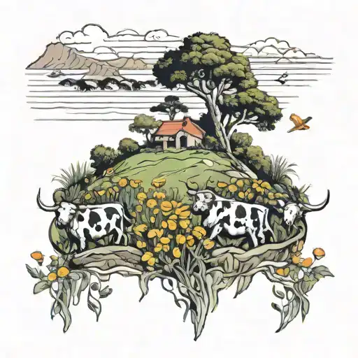 Island Floating In The Air With Cows Grazing And California Poppies