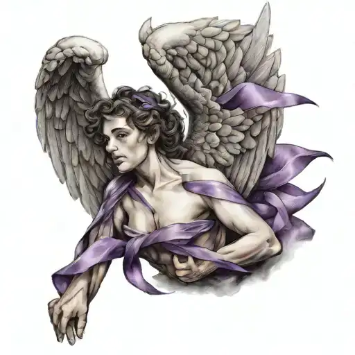 Angel With Purple Ribbon Defeaing Tumor