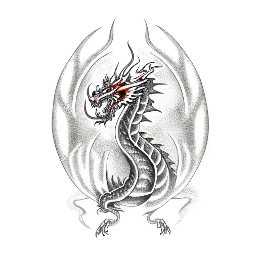 A Fire Dragon With Flames Around It