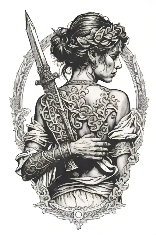 Roman Woman From Behind With Dagger In Hand Holding