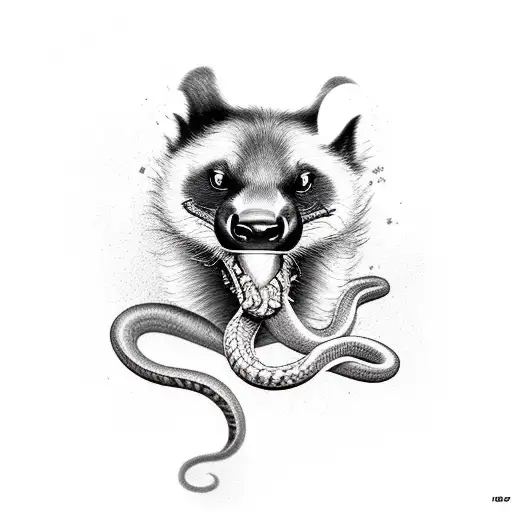 Fierce Honey Badger Eating A Snake