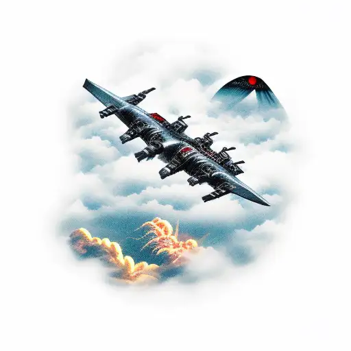 Kamikaze Plane Through The Clouds Blended With Large Samurai With Samurai To Create A Story