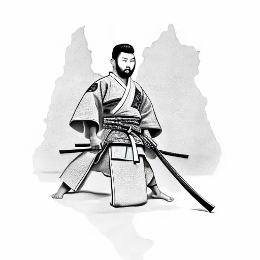 Japanese Samurai Man With Sword And A Jiu Jitsu Gi