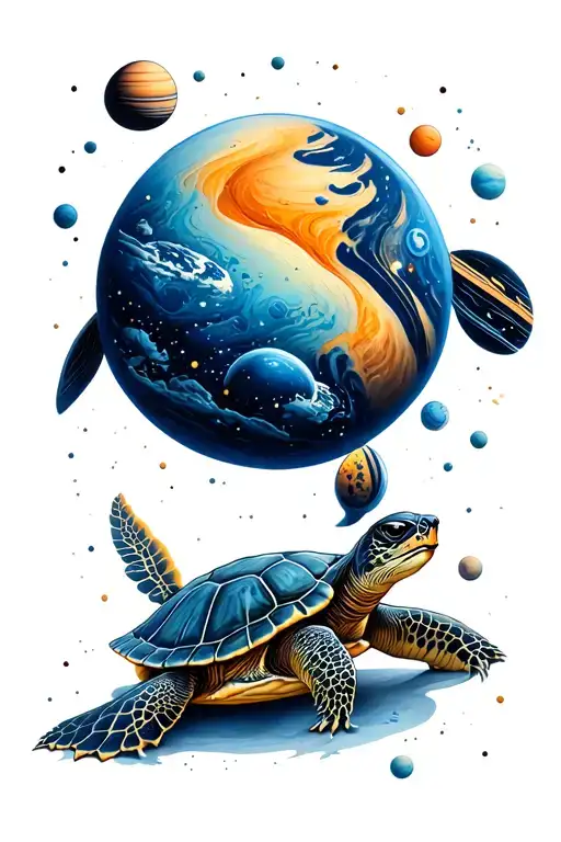 Turtle In Space With Planets